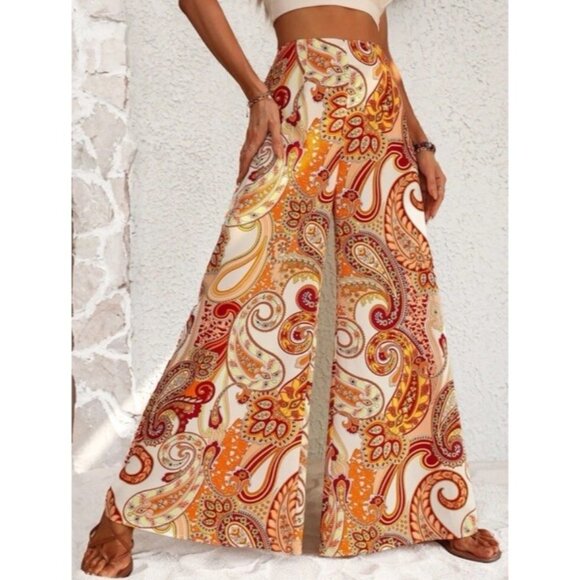 Emory Rose Pants High Rise Printed Wide Leg Flowy Palazzo Paisley - Picture 1 of 12